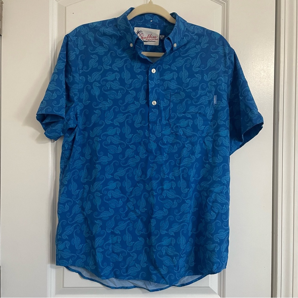 Men’s Chubbies‎ Blue Casual Button Down Shirt Seahorse medium